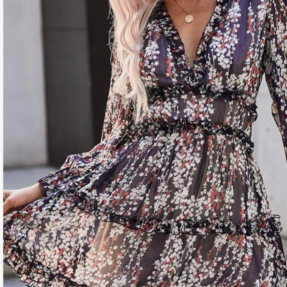 Navy blue/floral mini dress